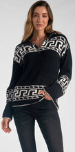 Load image into Gallery viewer, Black soft and cozy quarter zip with white geo design
