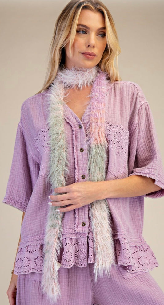 Lilac loose fit blouse with eyelet detail