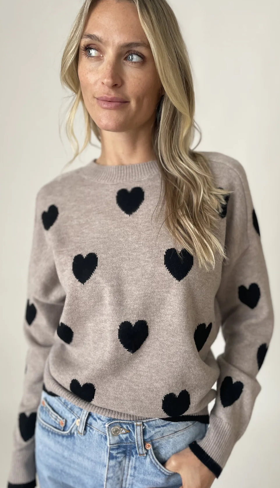 Six Fifty soft knit latte love sweater with black heart