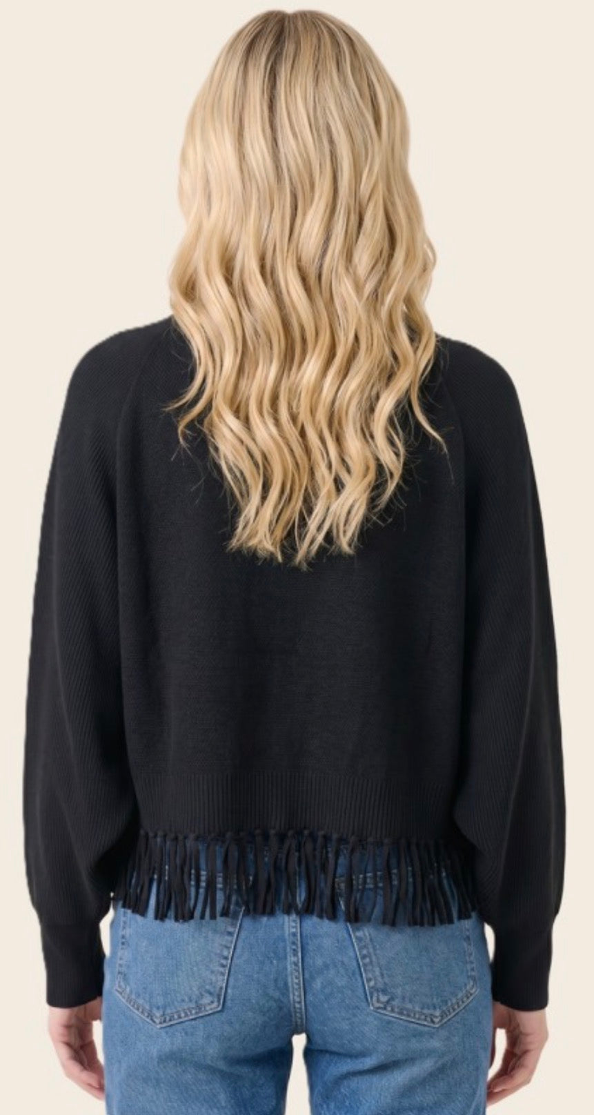 PREORDER NOW, Arriving Wednesday…Black soft knit fringe bottom cardigan