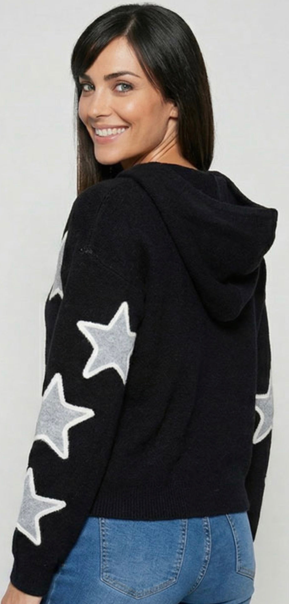 Black button down sweater hoodie with stars