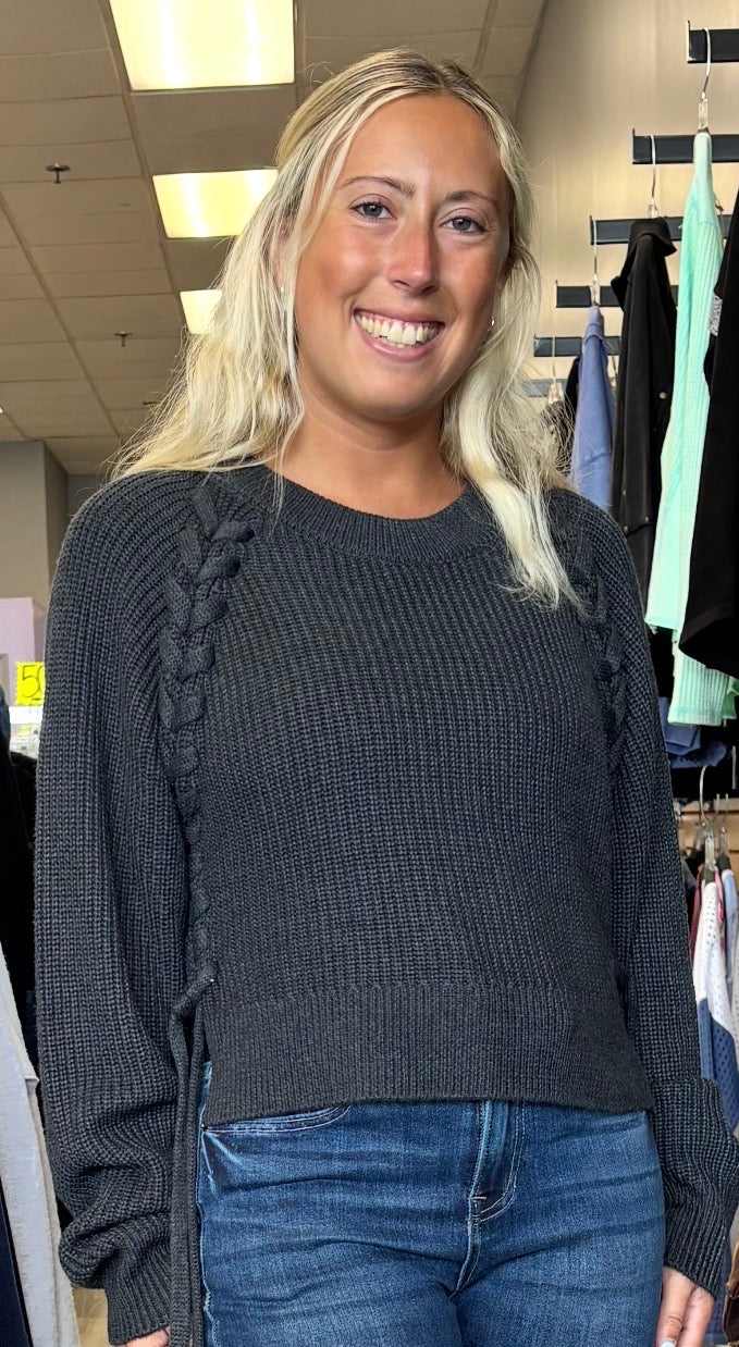 Vintage Havana charcoal grey braided sides sweater