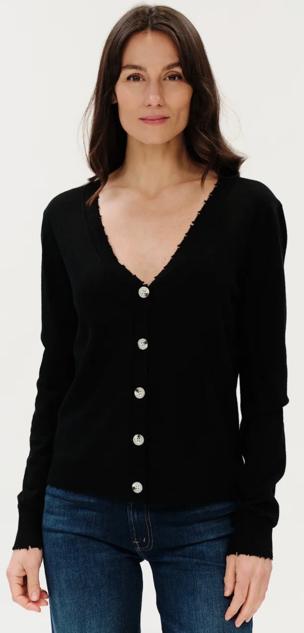 Six Fifty Marcella black soft knit cardigan with fray details