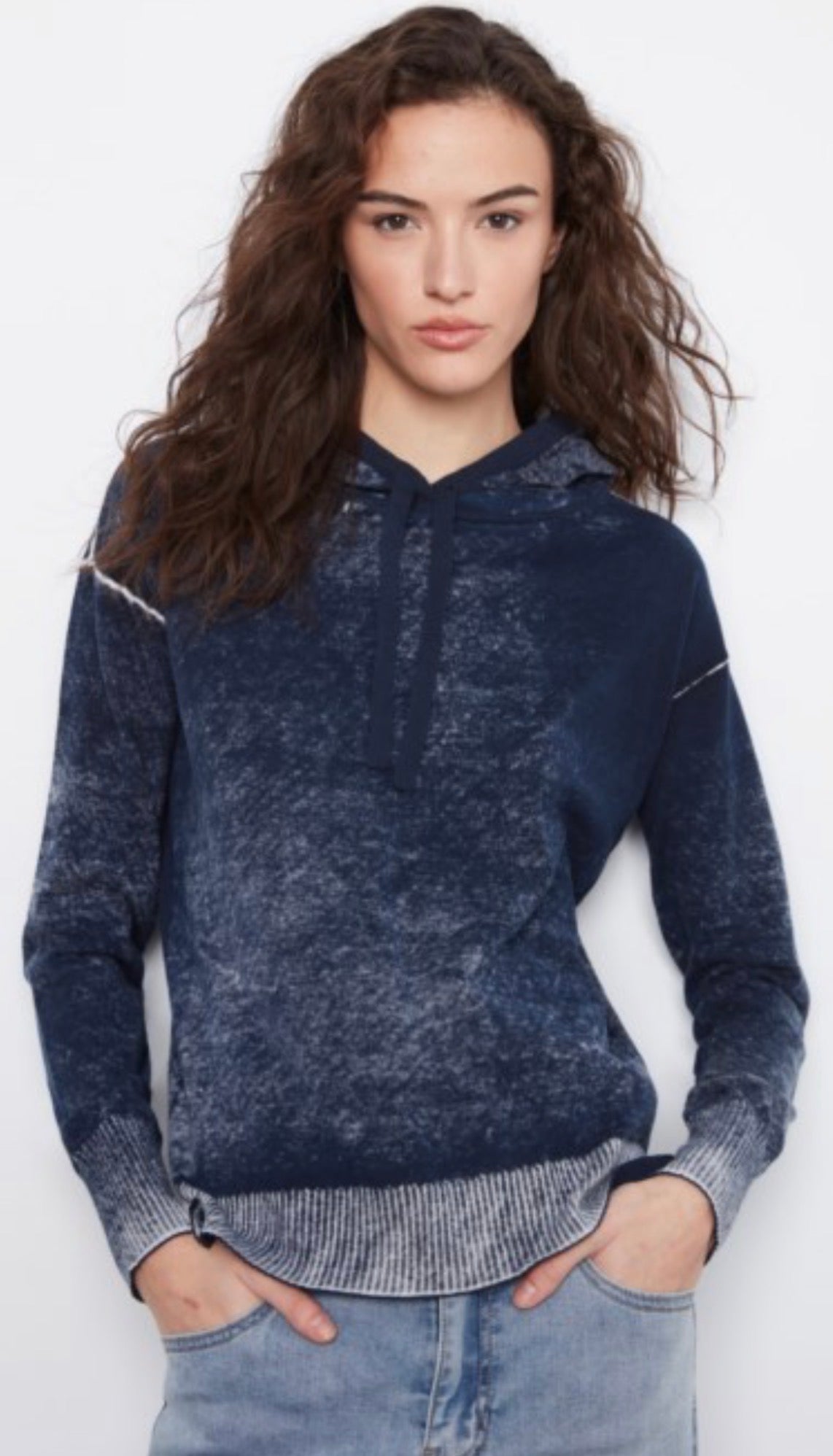 ARRIVING TODAY, Charlie B navy mineral wash lightweight knit hoodie