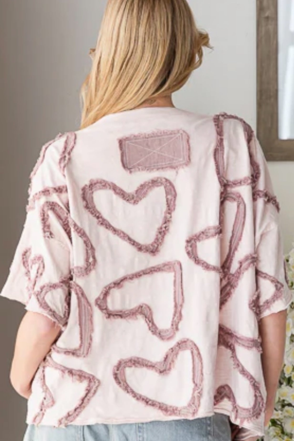 Pink oversized short sleeve top with pink hearts all over, available up to XXL