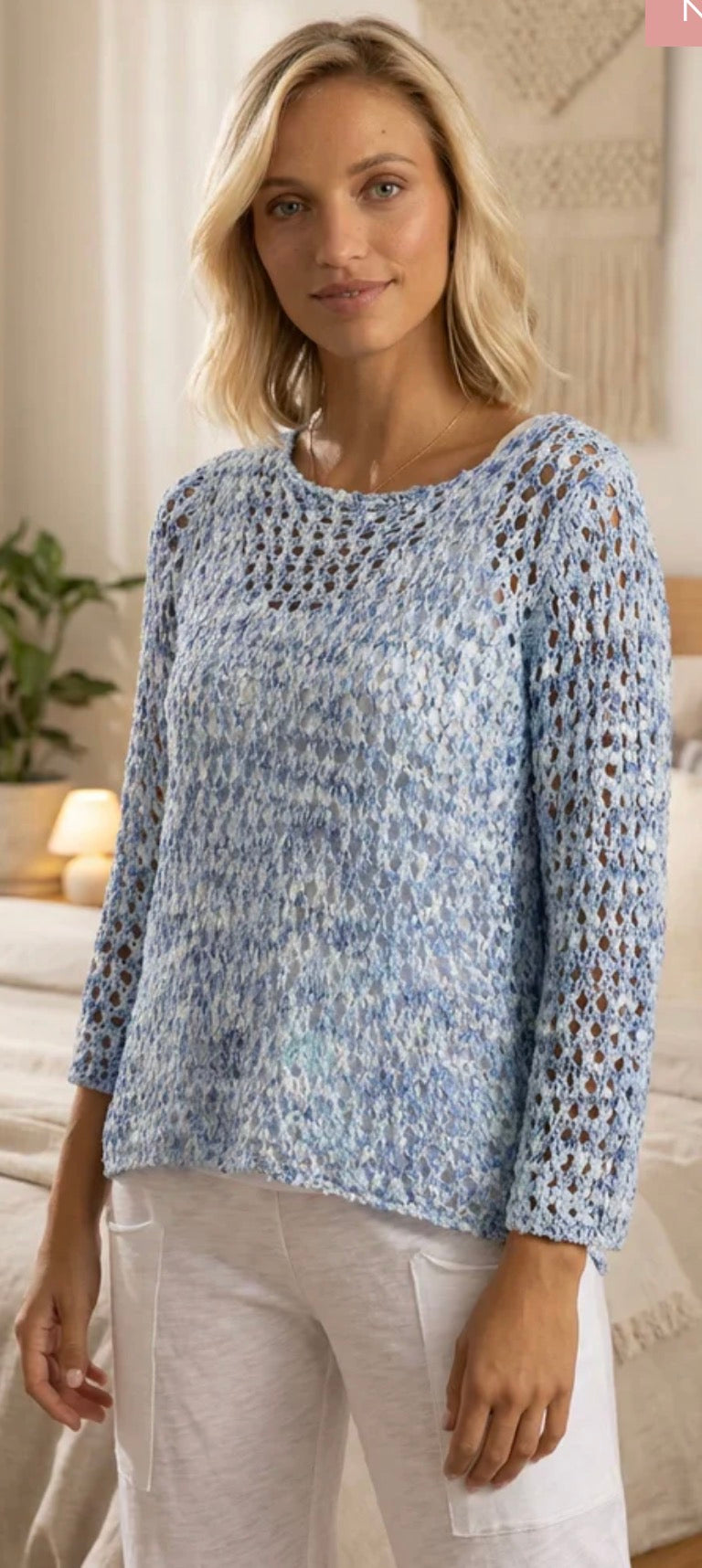 Escape by Habitat mixed blue crochet top