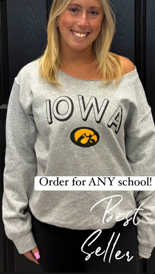 Custom cut neck sweatshirt (cropped or full length and can make for ANY school or camp) font and design can be changed