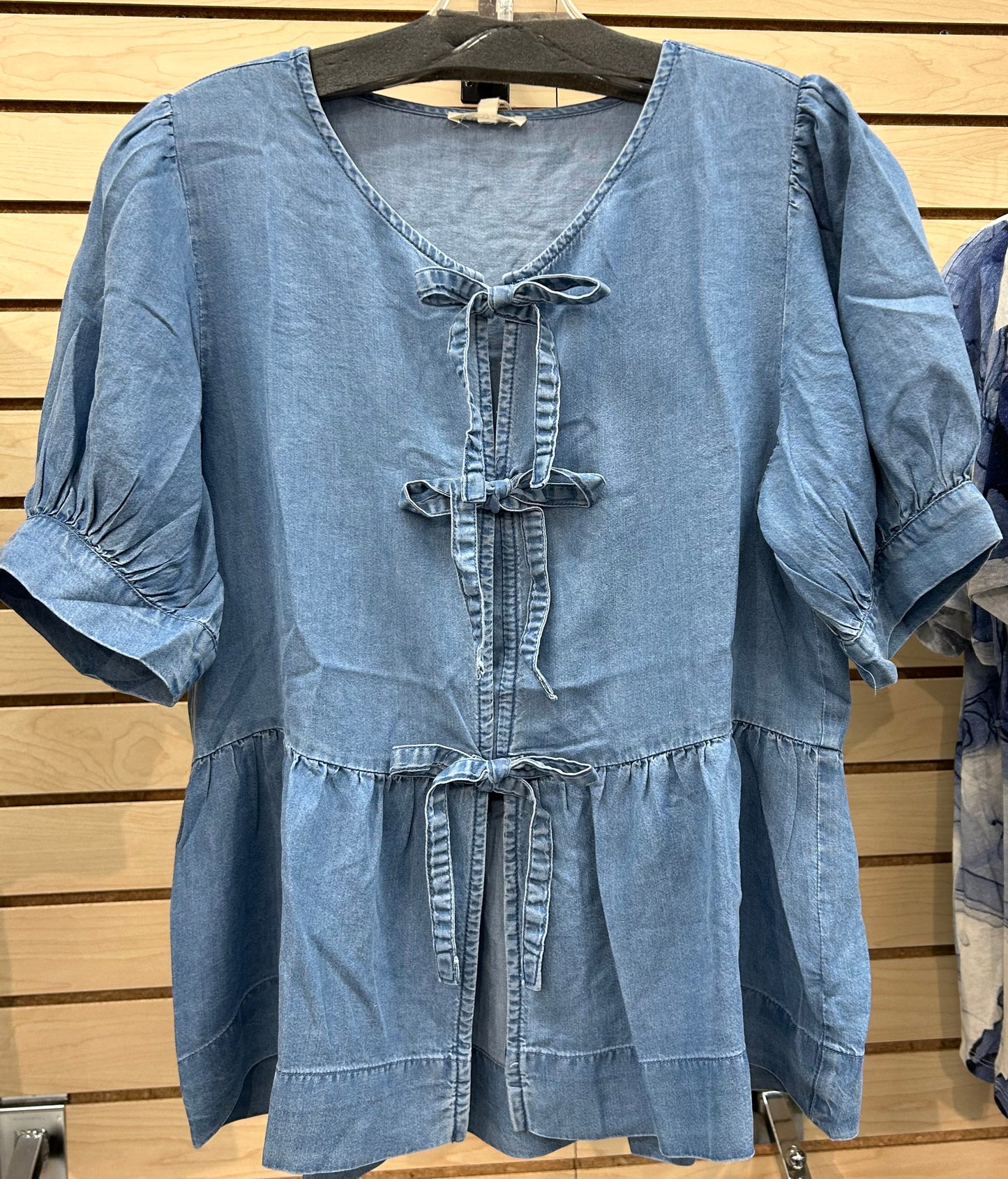 Lightweight denim tencel top with front ties