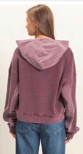 Dark cherry soft fleece zip hoodie with waffle inserts