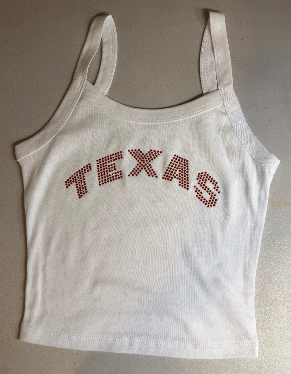 Custom bling arched title cami, see pic 2 for available schools & see colors options & info in item description