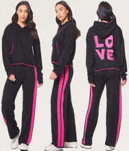 Load image into Gallery viewer, Vintage Havana black knit set with pink stripes and LOVE w/stones on back (sold separately)
