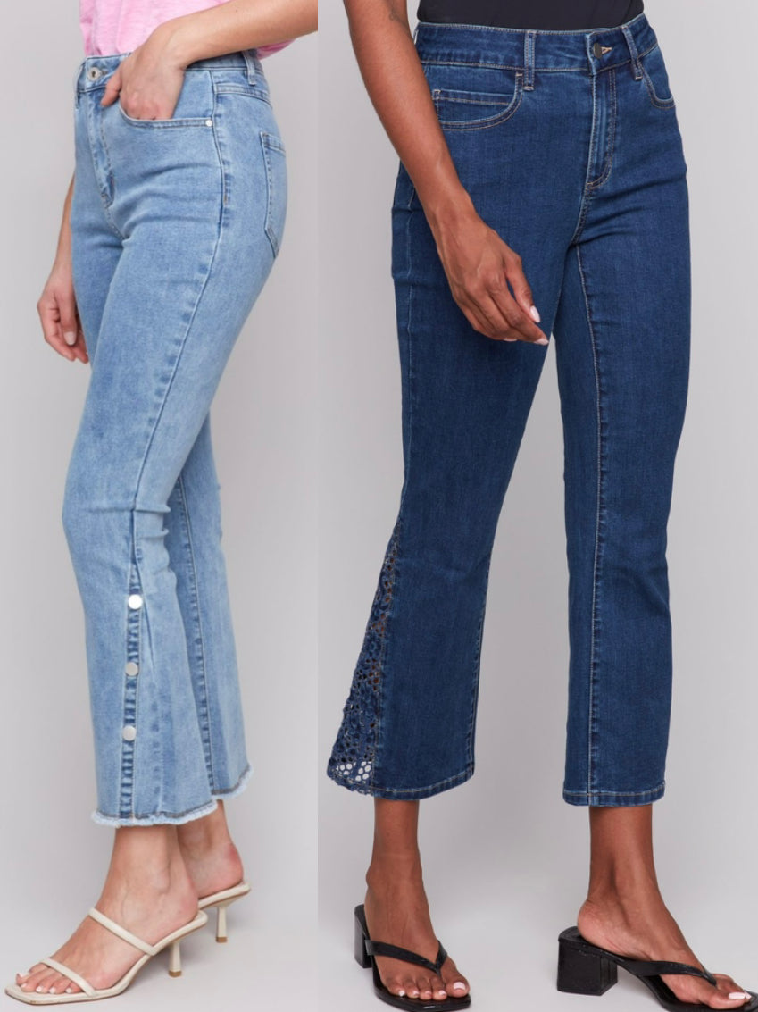 Charlie B crop jeans, side snap and lace insert