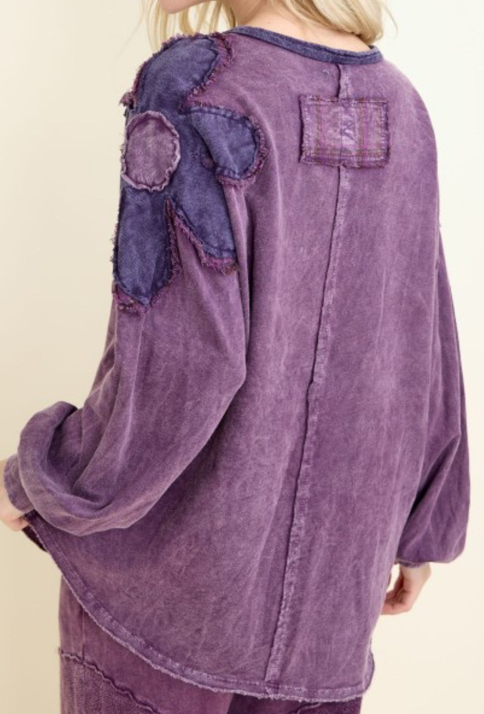 Purple henley with daisy patches