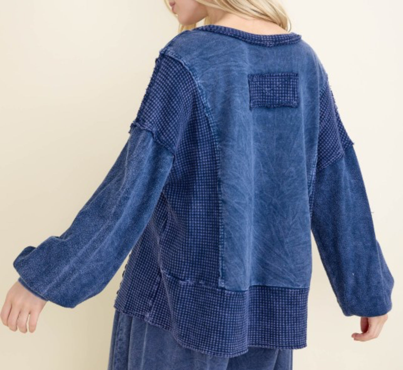 Navy loose fit top with thermal inserts and pocket