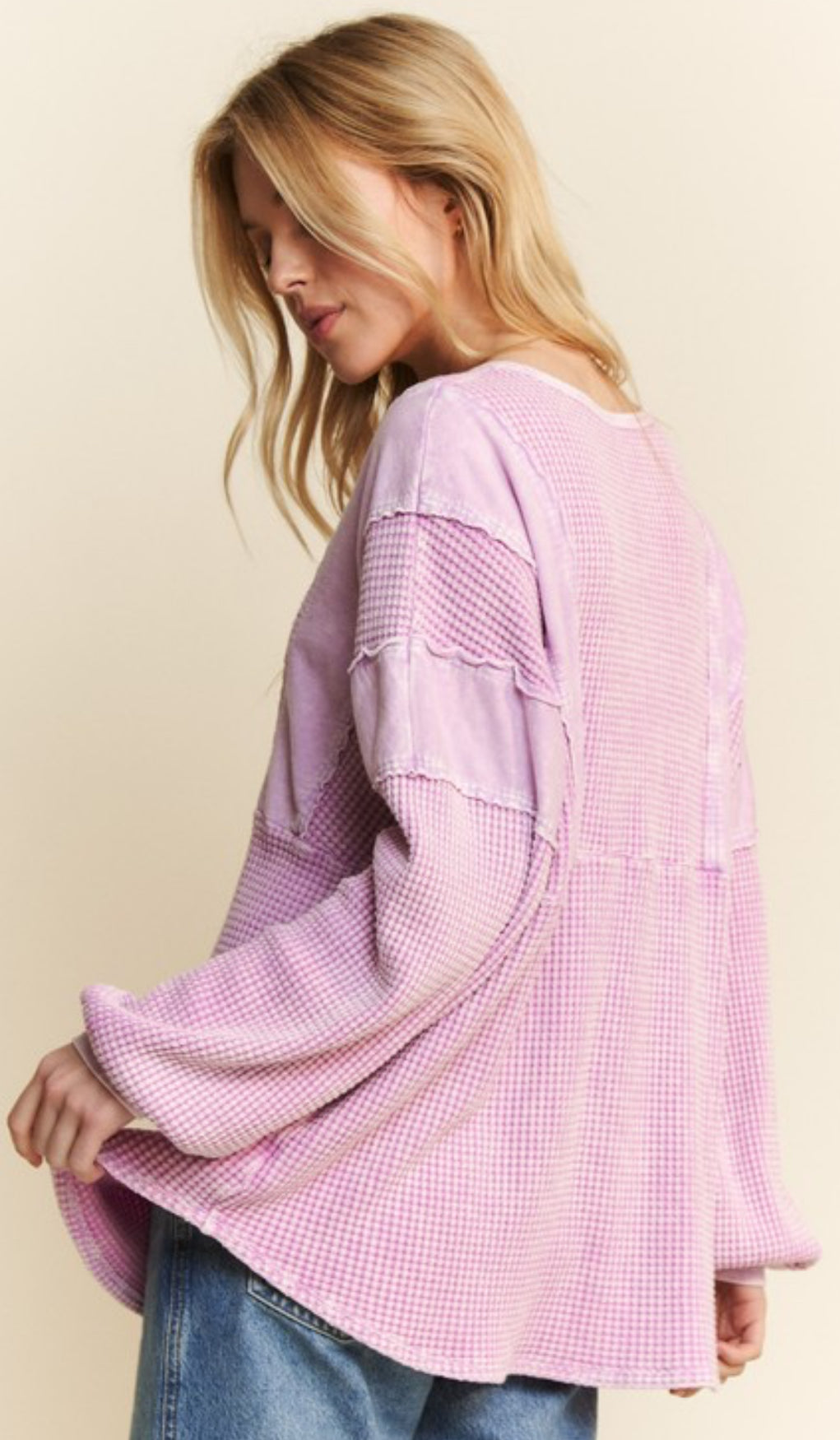 Orchid waffle henley top
