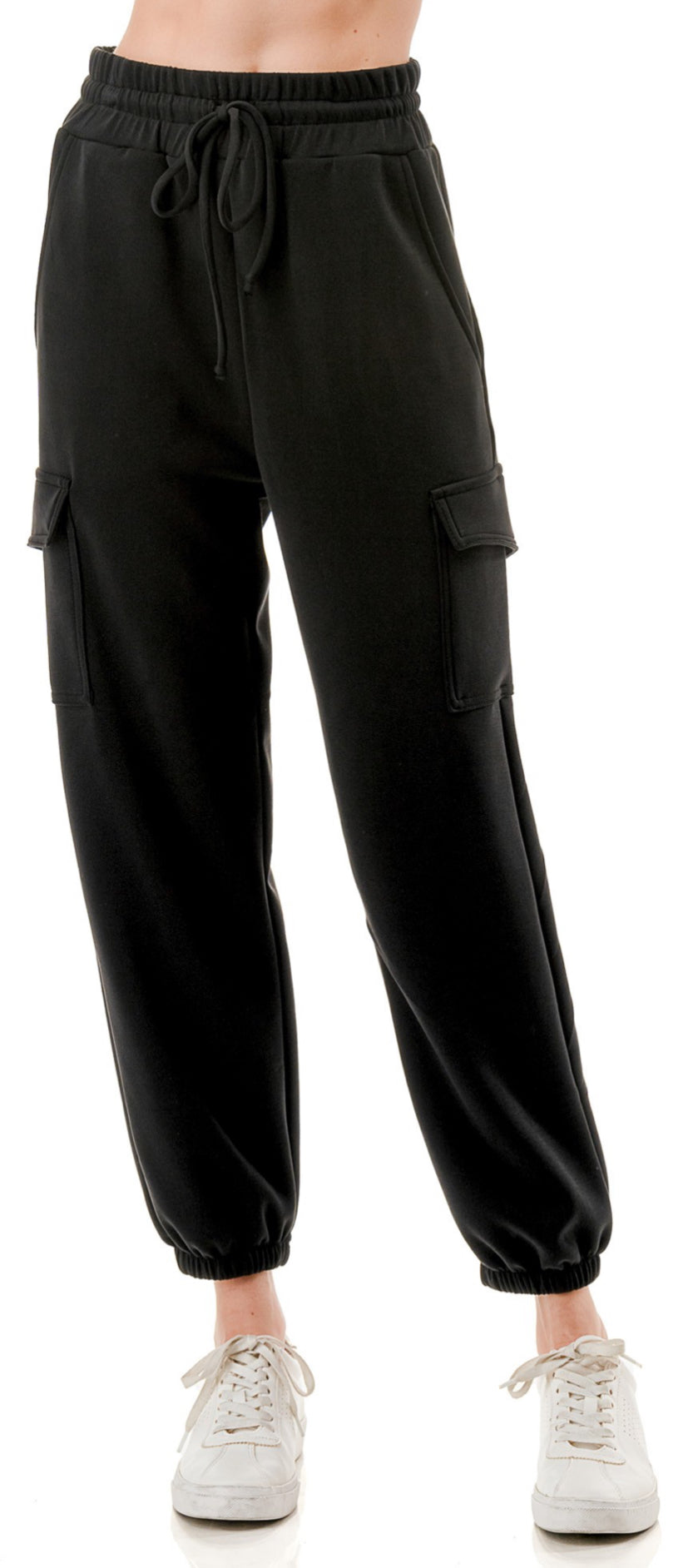 Super soft black cargo sweats & elbow sleeve tie bottom tee (sold separately)