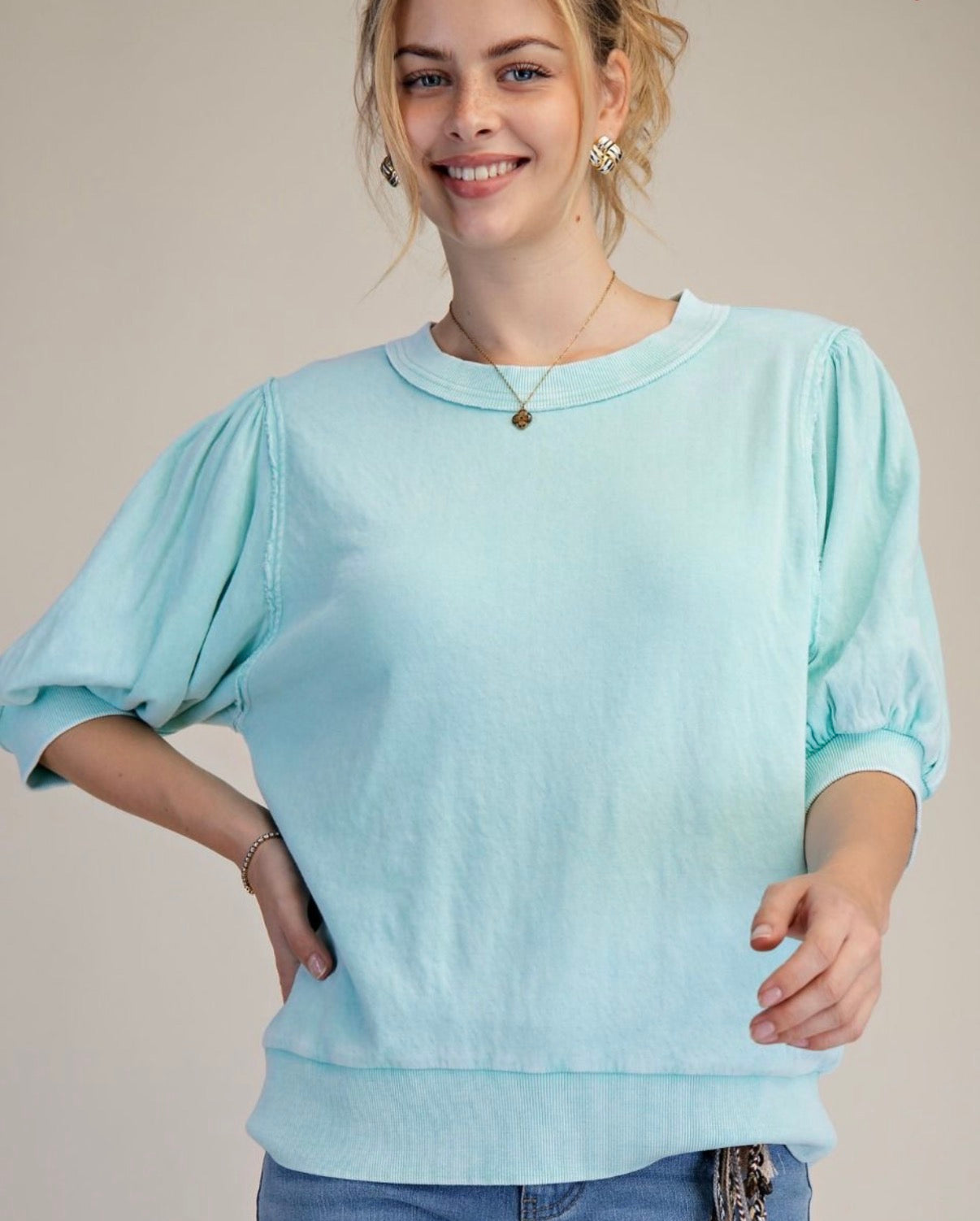 Aqua soft jersey puff sleeve top