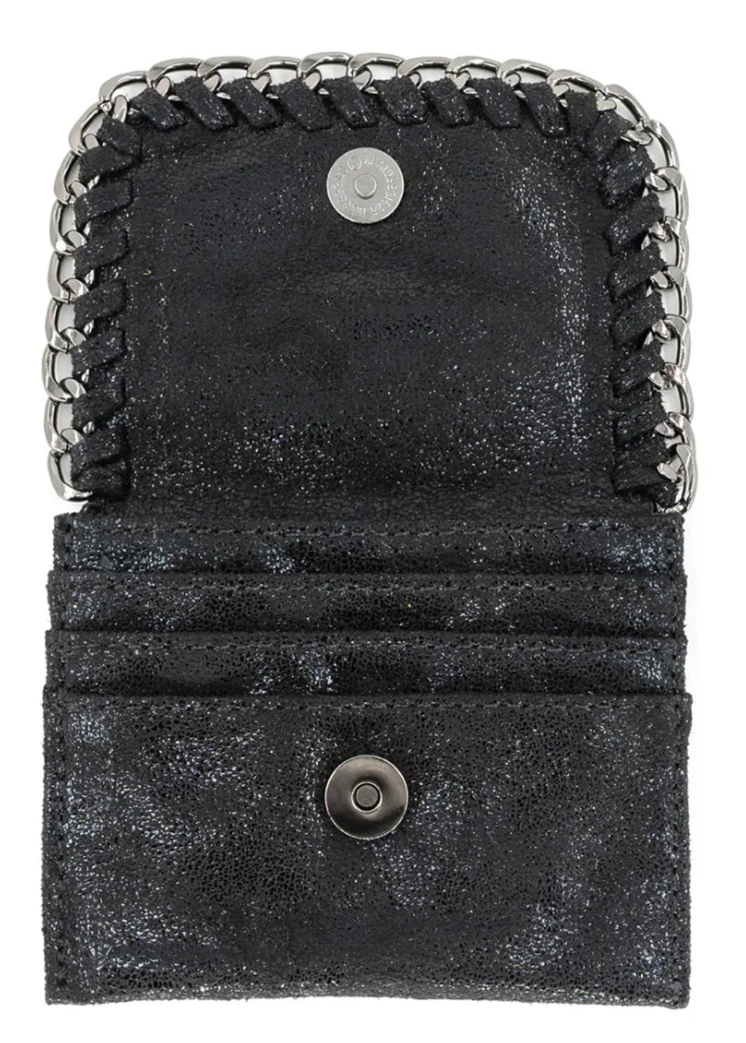 Stella inspired black card holder wallet with chain trim