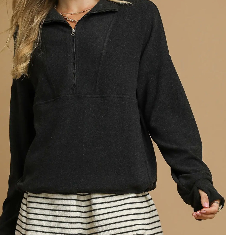 Grey quarter zip with thumbholes, so soft!