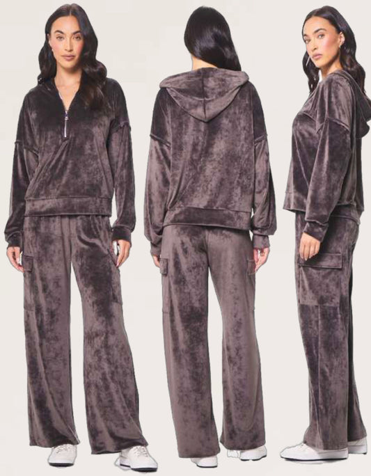 Vintage Havana grey velour quarter zip hoodie and flare pant set (sold separately)