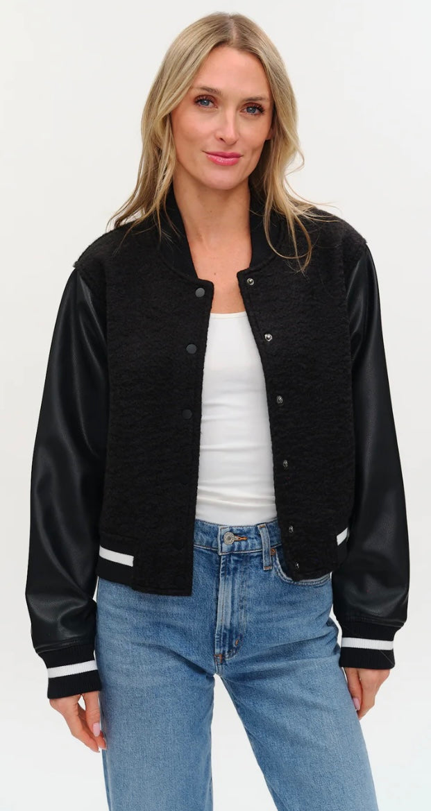 Six Fifty black York leather/sherpa mix bomber jacket