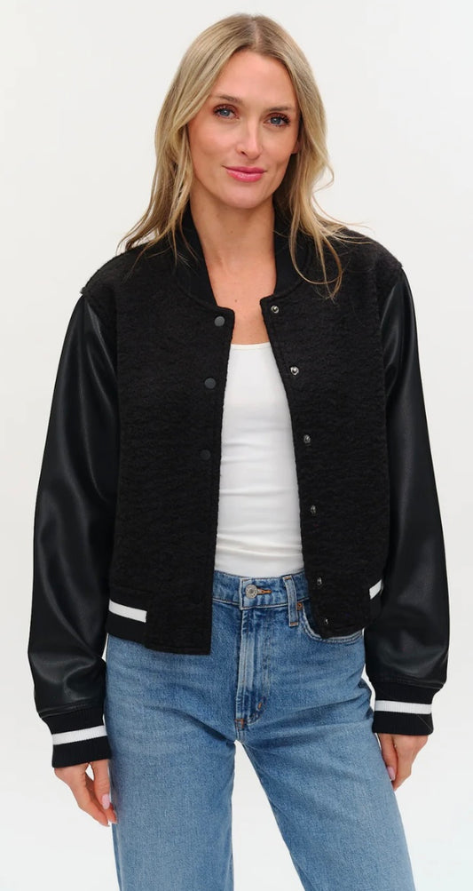 Six Fifty black York leather/sherpa mix bomber jacket
