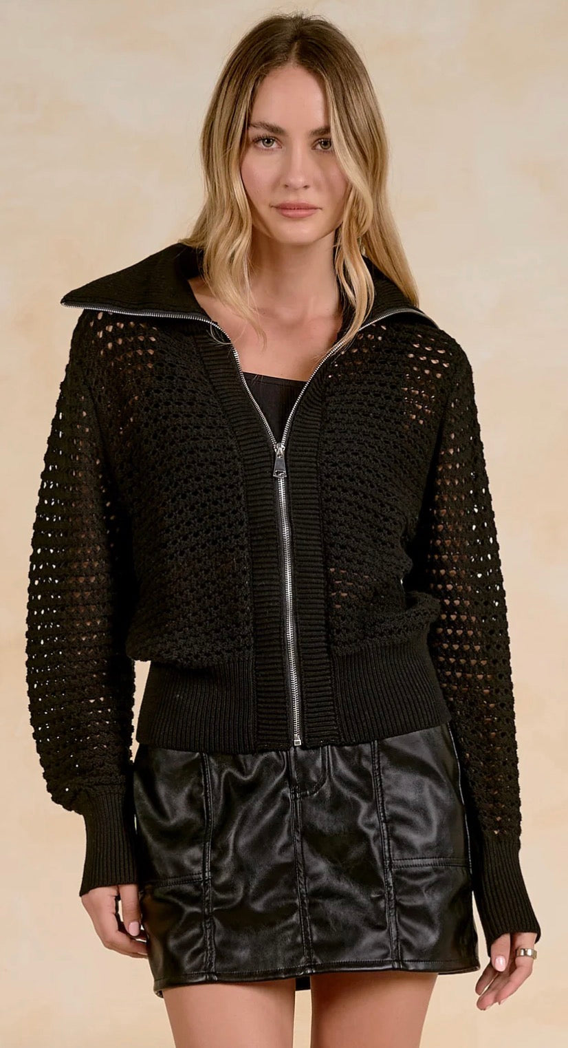 Black crochet zip jacket