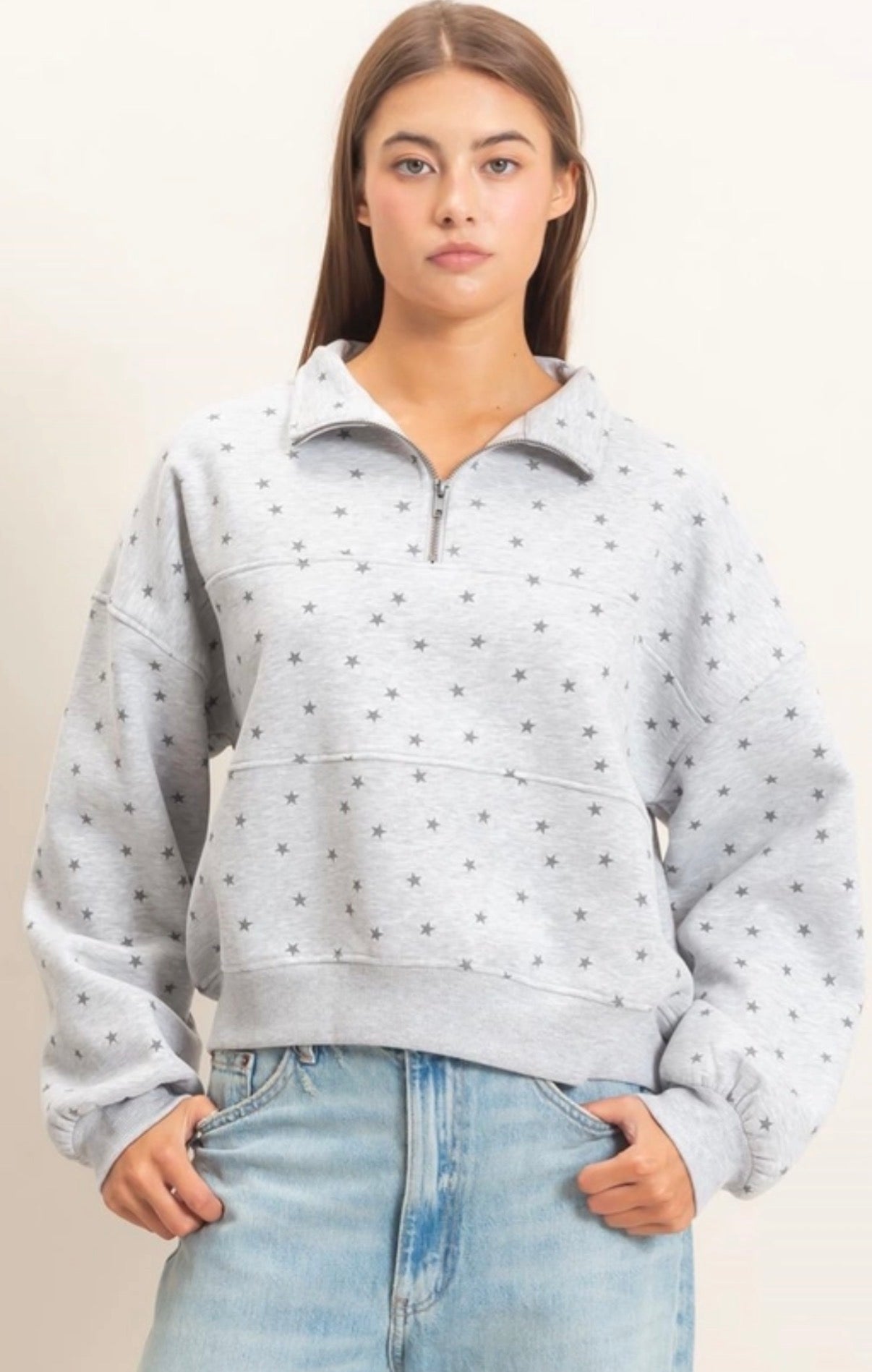 Mini stars quarter zip in grey