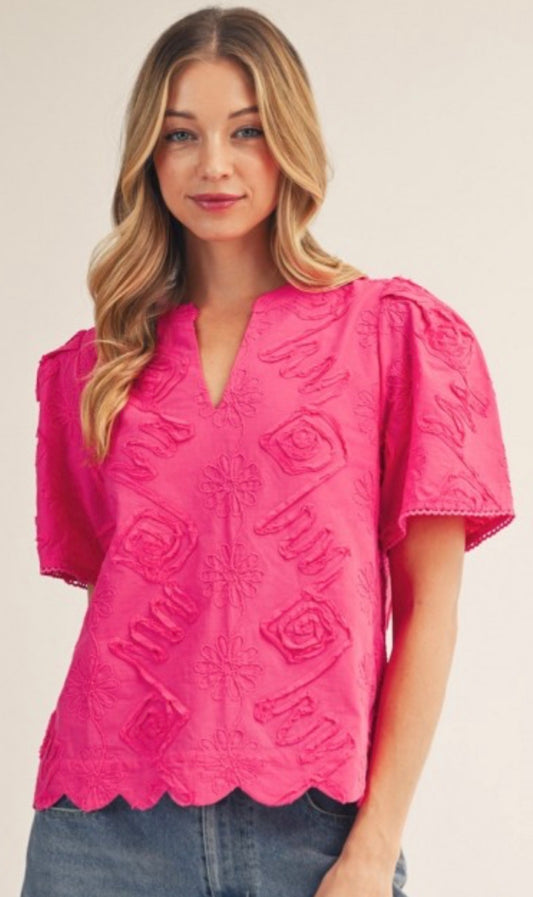 Pink textured floral top