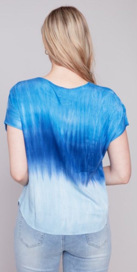 Charlie B blue combo tie dye top, up to XXL