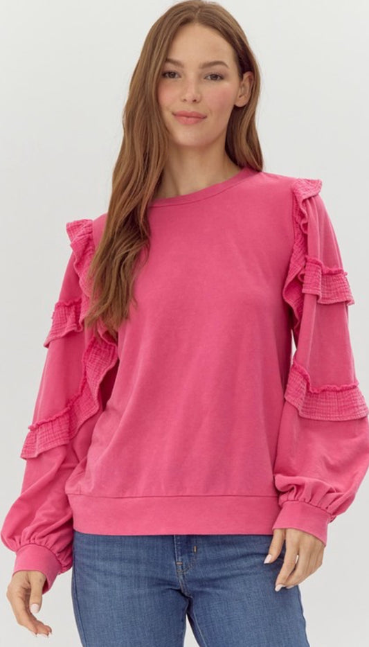 Pink ruffle sleeves top