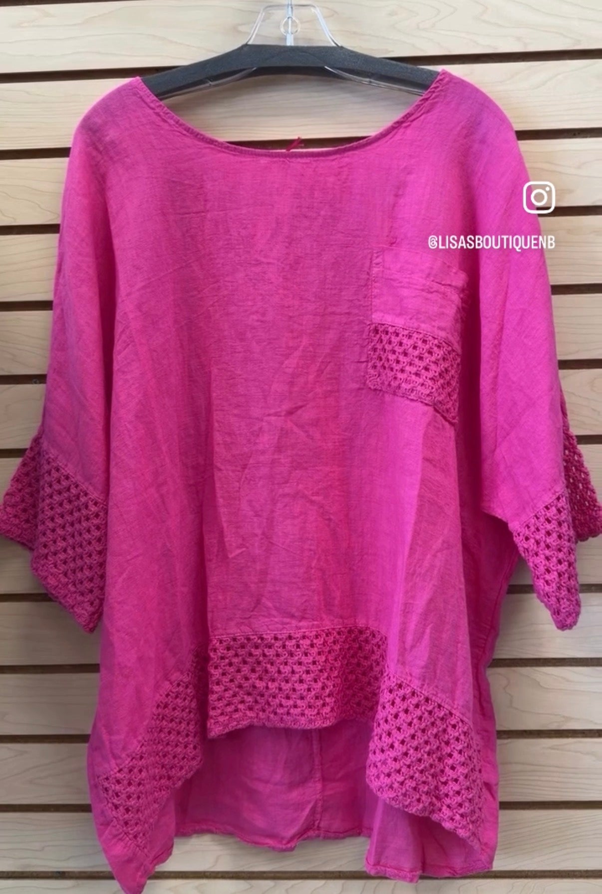Lightweight linen loose fit top with net inserts, typically fits L/XL/XXL