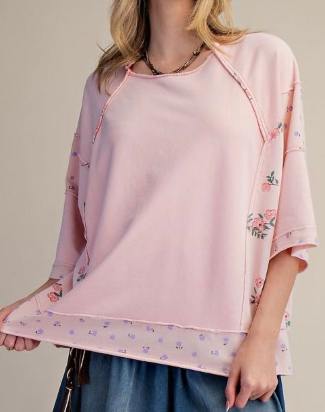Pink floral sides loose fit top