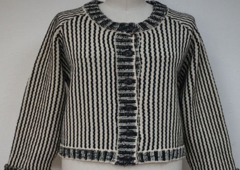 2 tone black/cream sweater knit cardigan