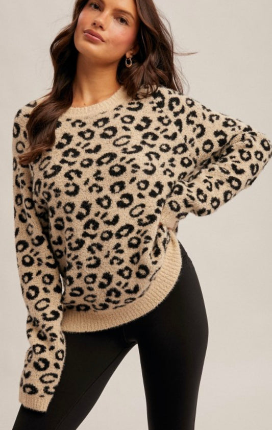 Leopard cozy knit top