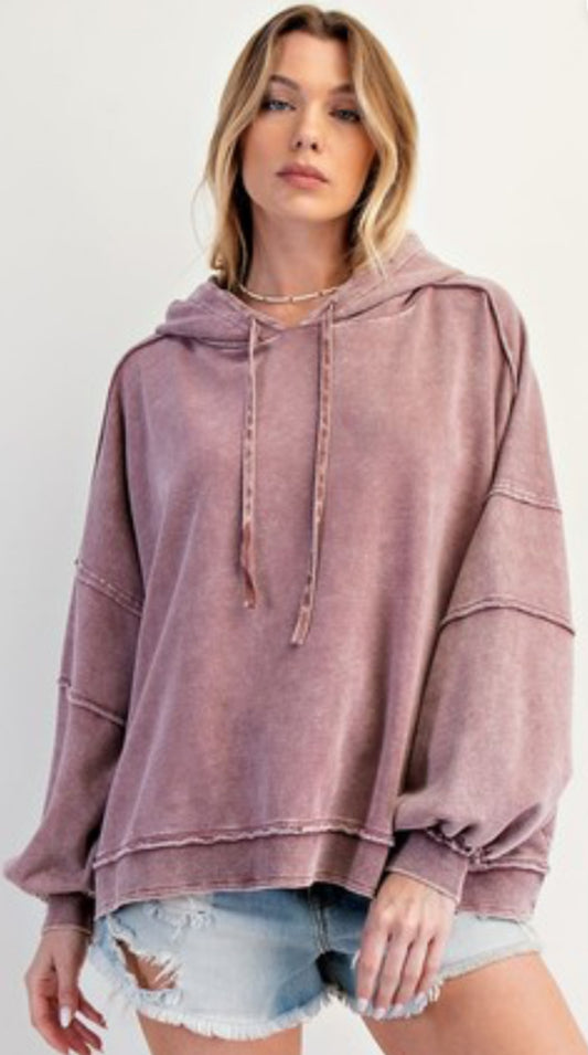 Washed plum loose fit hoodie
