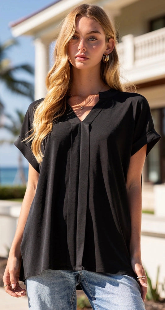 Black lightweight v neck short sleeve top