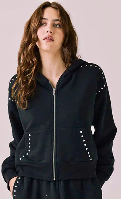 Chaser black soft zip hoodie with silver studs