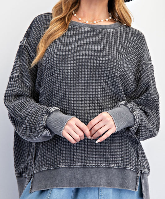 Grey soft waffle oversized pullover