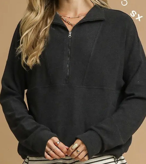 Grey quarter zip with thumbholes, so soft!