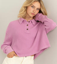 Load image into Gallery viewer, Lilac soft rib henley, slightly cropped
