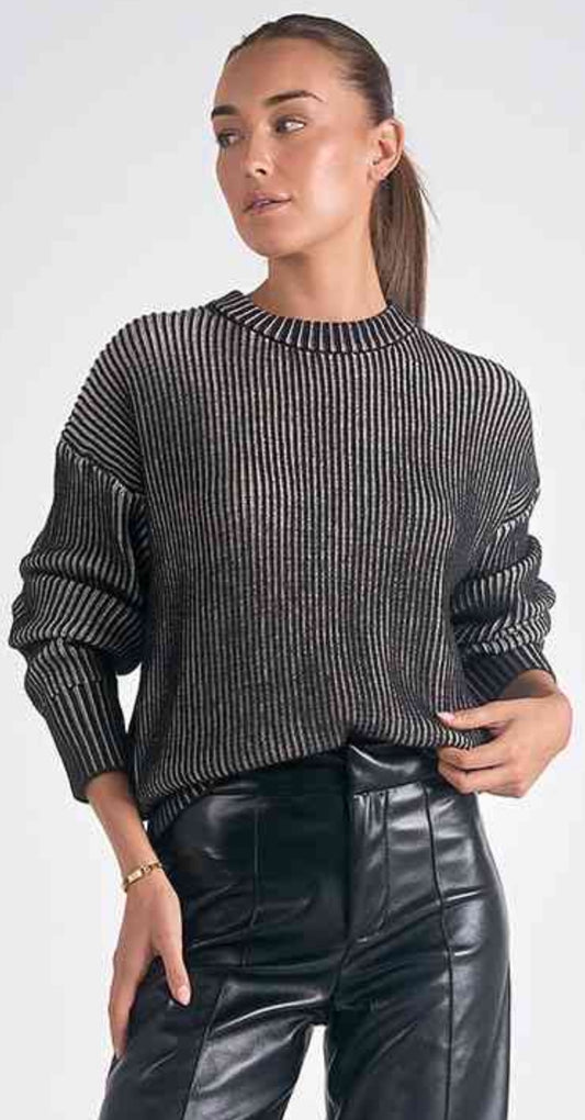 Elan Black/white rib crew neck sweater