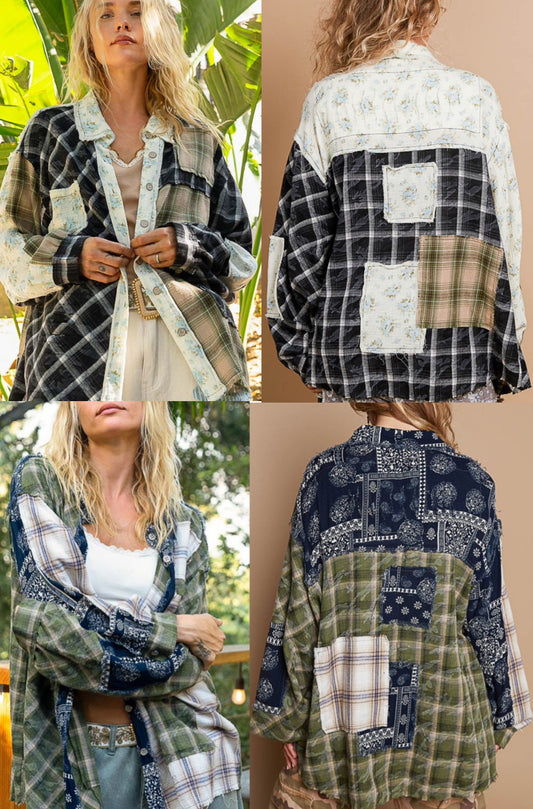 Oversized flannels with floral, lace, bandana and crochet inserts