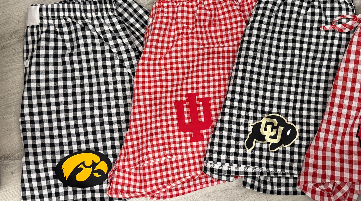 IN STOCK & Custom plaid woven boxers, GREAT GRAD GIFT! (ALL schools available to order)