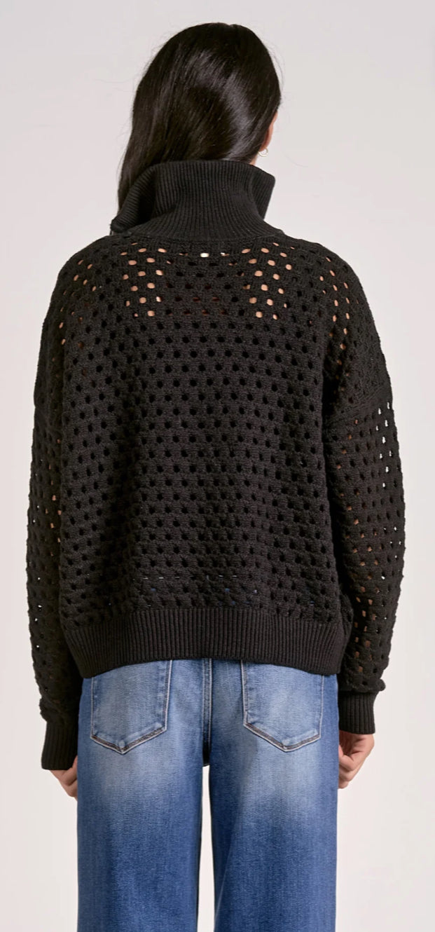 Black and grey crochet quarter zip tops