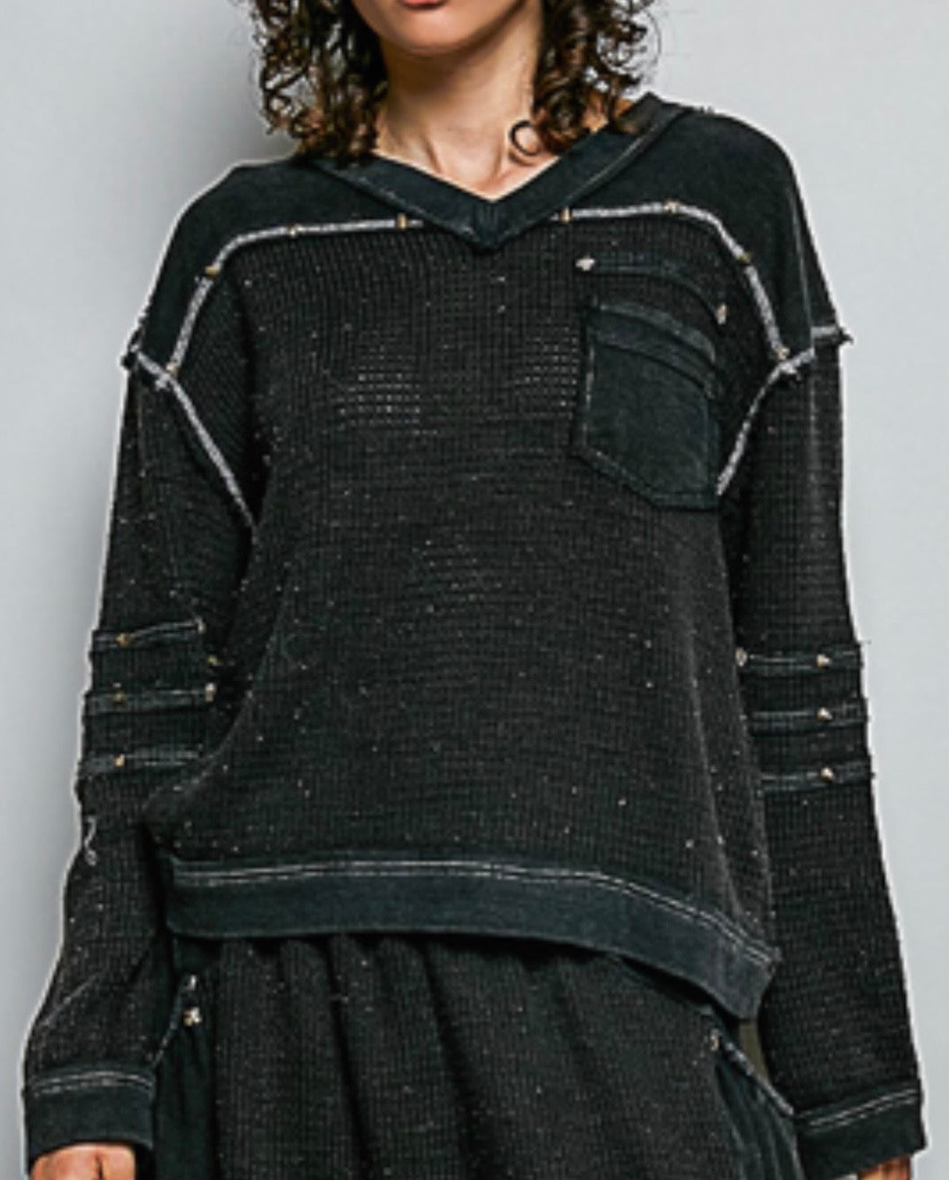 PREORDER NOW, Arriving Thursday…Black waffle top with studs