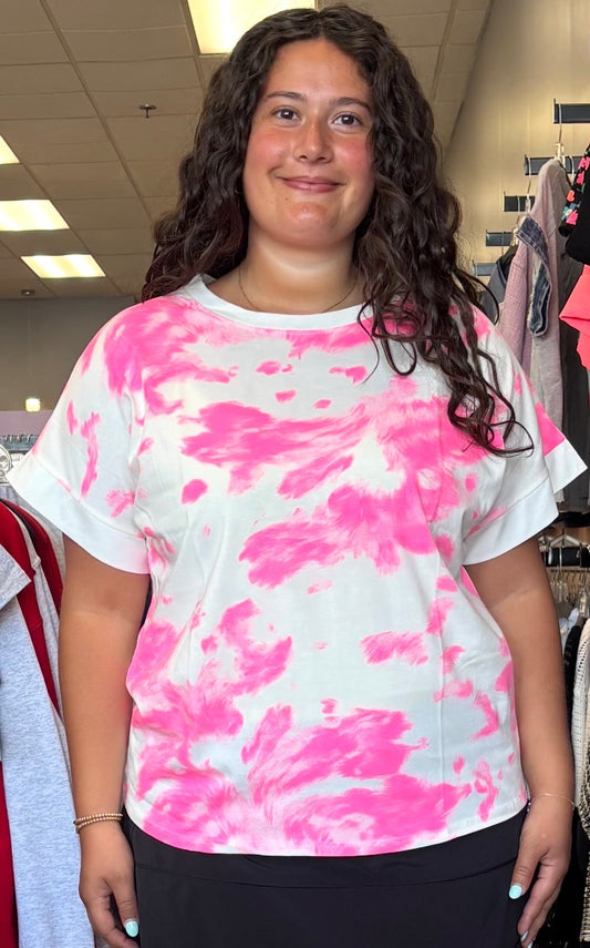 Pink and white tie dye top