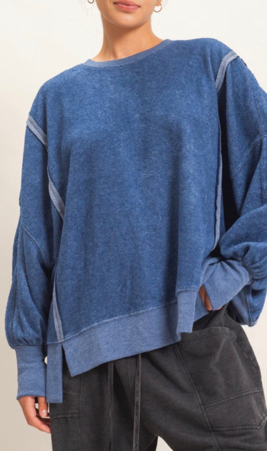 PREORDER NOW, Arriving Wednesday…Navy loose fit soft fleece sweatshirt