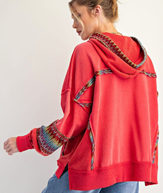 Loose fit hoodies with multicolored stitching and daisy