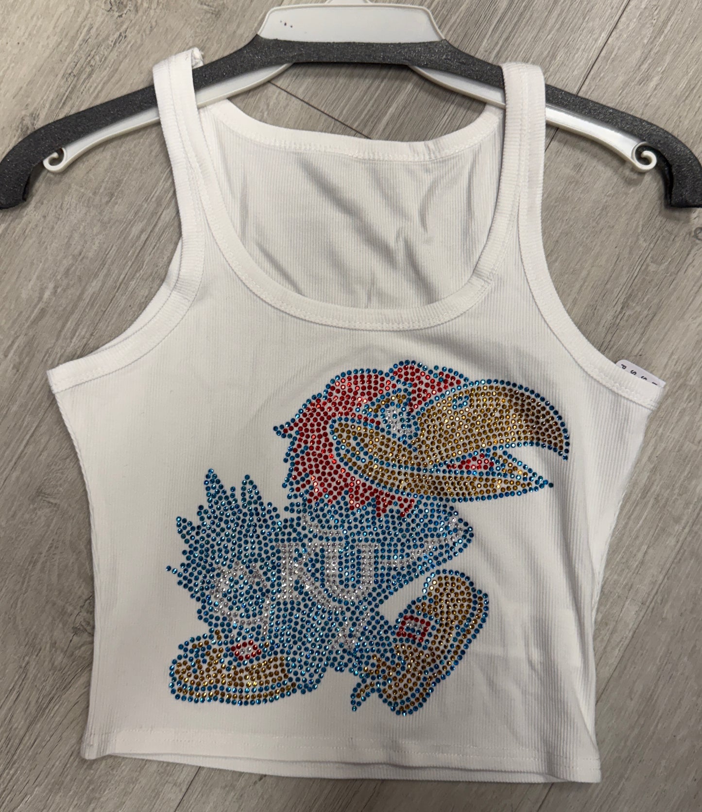 SUPER HOT ITEM!!! IN STOCK & Custom order college bling tanks and crop babytees, MOST SCHOOLS ARE AVAILABLE TO ORDER!!! & see pics for some schools made up!